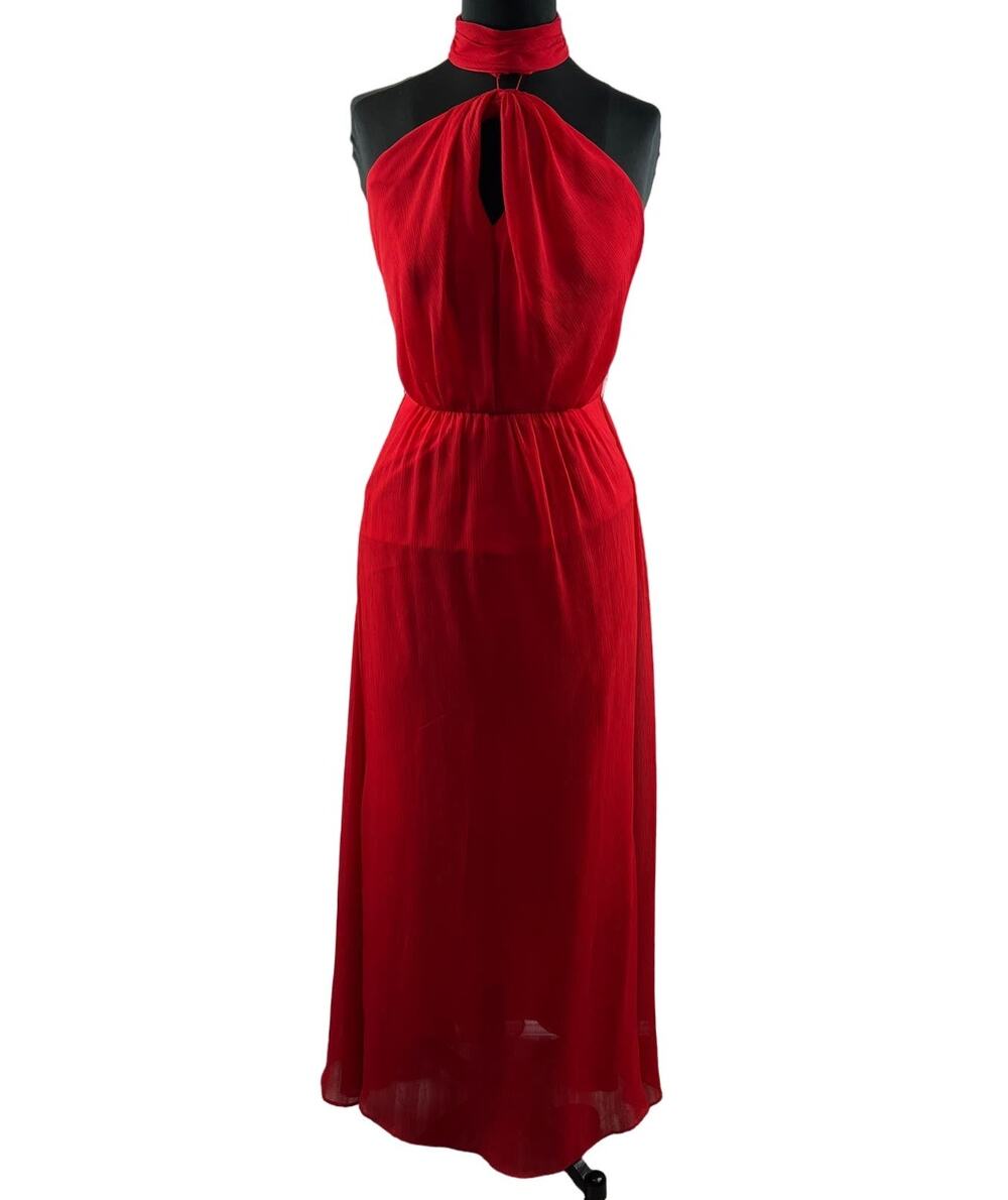 White by Vera Wang Red Evening Gown Sleeveless Choker Neckline Maxi Size 2